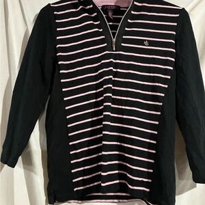 Lauren Ralph Lauren Black and Pink Quarter Zip-Up Top